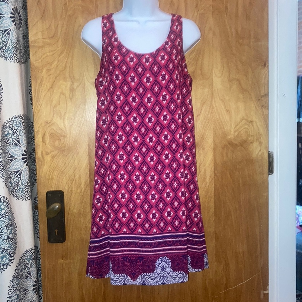 Skies Are Blue Boho Patterned Red White & Blue Dress - Size Small